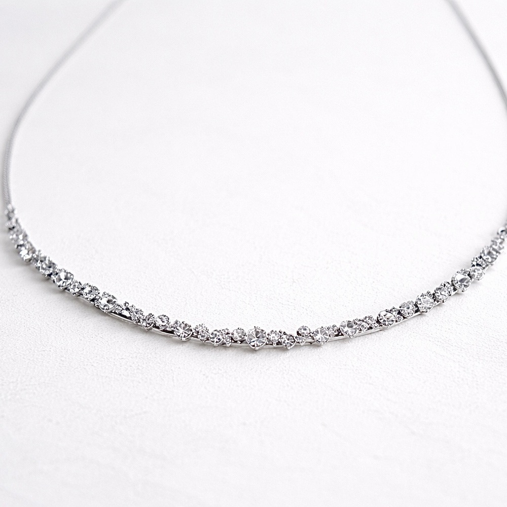 Givenchy Signed Crystal Necklace - Silver Tone Tennis Style - 18 Inch